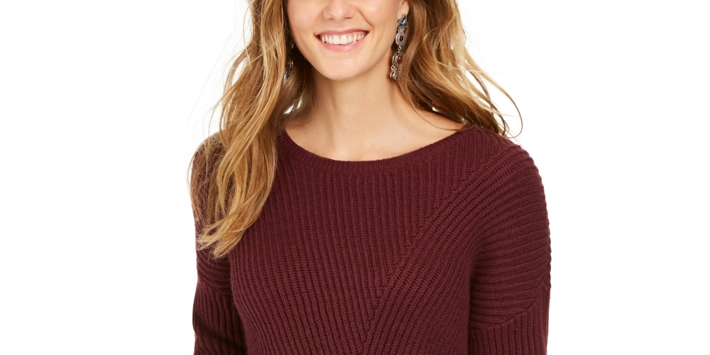 Suéter feminino canelado com ombros caídos, estilo &amp; co, roxo, tamanho pequeno