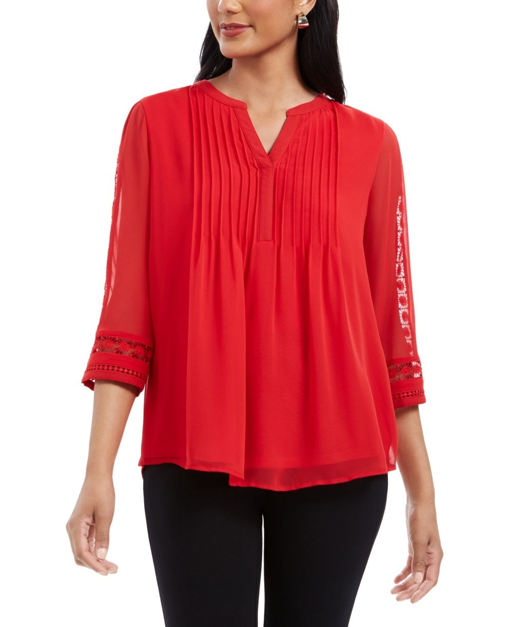 Charter Club Blusa feminina de malha lisa com pregas, vermelha, tamanho pequeno