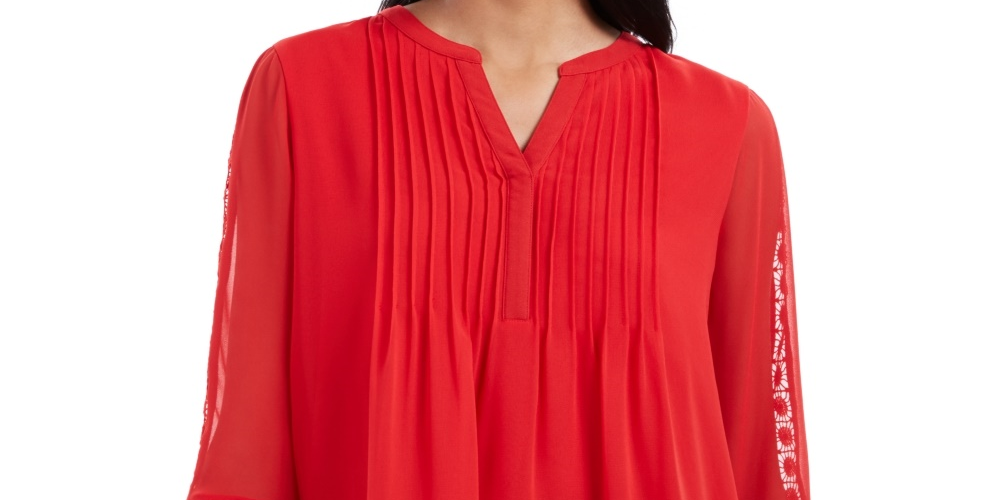 Charter Club Blusa feminina de malha lisa com pregas, vermelha, tamanho pequeno