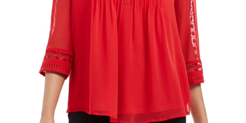 Charter Club Blusa feminina de malha lisa com pregas, vermelha, tamanho pequeno