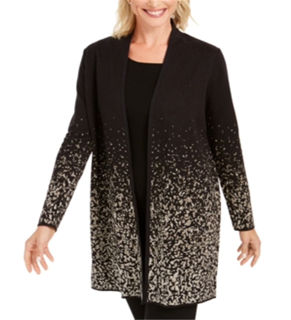 Casaco feminino JM Collection Ombre Jacquard preto tamanho pequeno grande