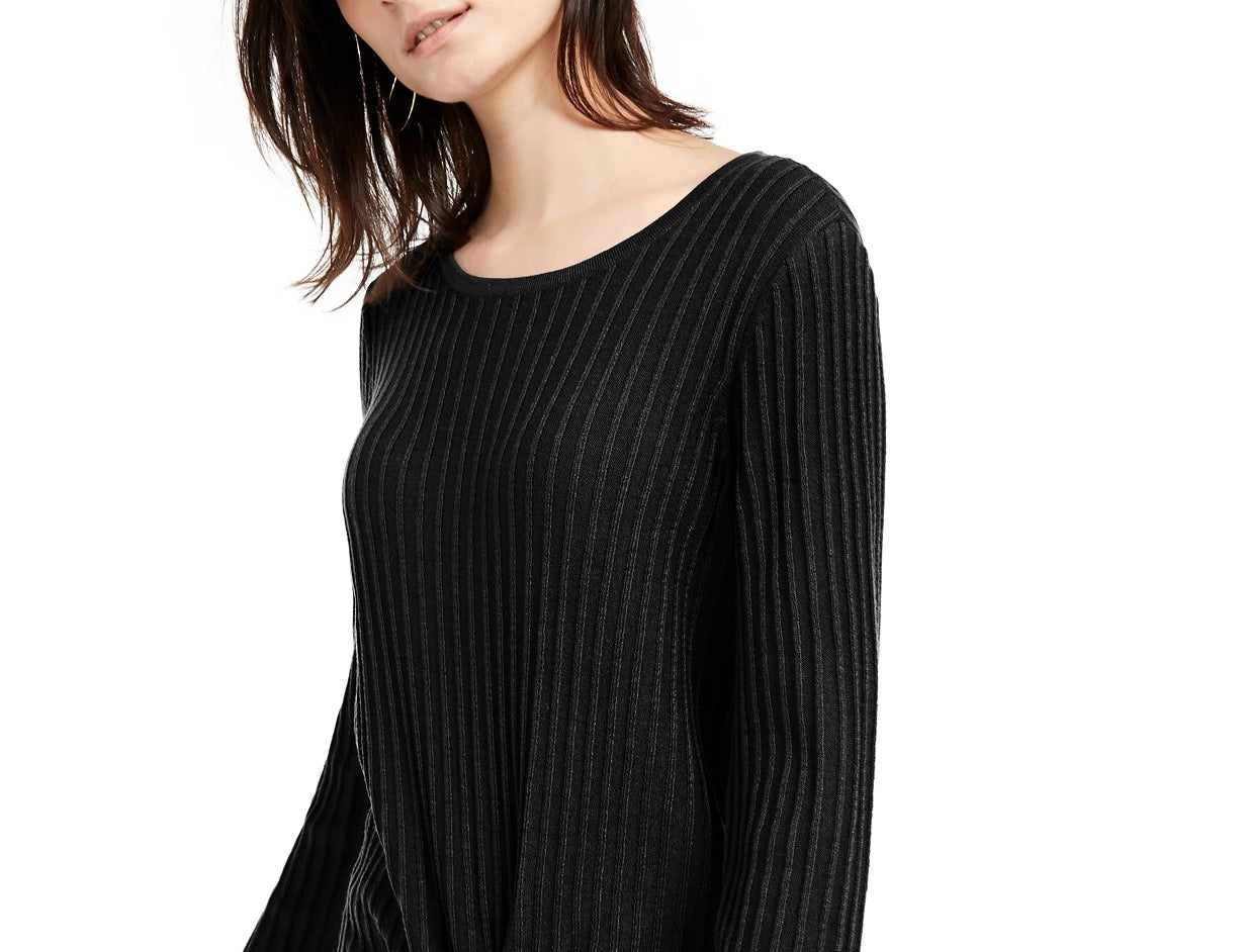 Suéter feminino de malha canelada com bainha amarrada, tamanho 44, preto, da INC International Concepts