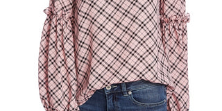 CeCe Women's Elegant Plaid Puff Lantern-Sleeve Top Red Size Large
