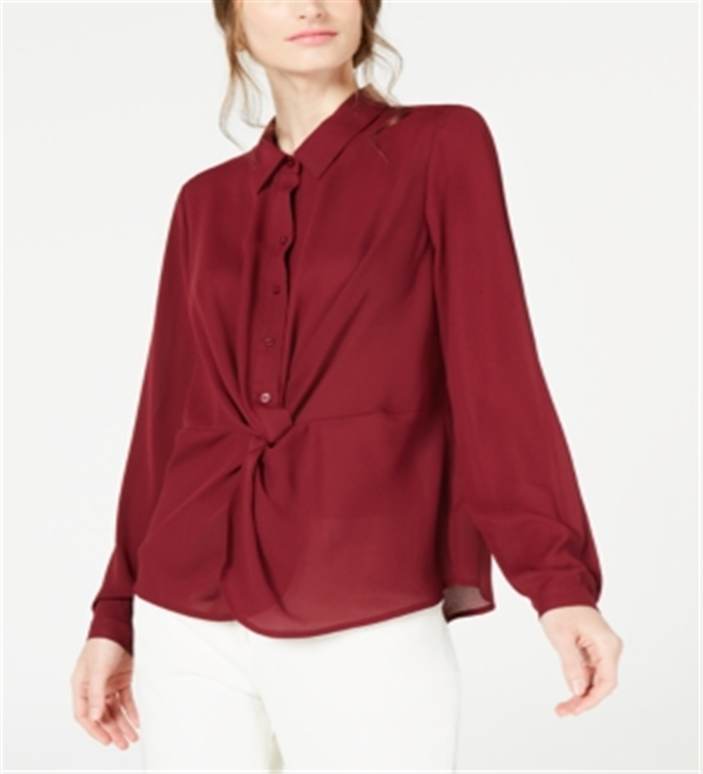 Blusa feminina Alfani com botões frontais e torcidos, tamanho marrom, pequena P