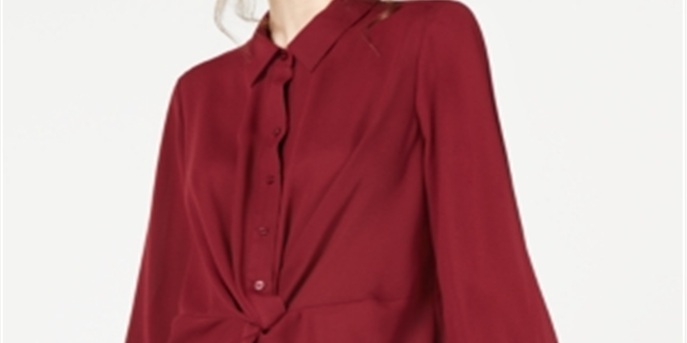 Blusa feminina Alfani com botões frontais e torcidos, tamanho marrom, pequena P
