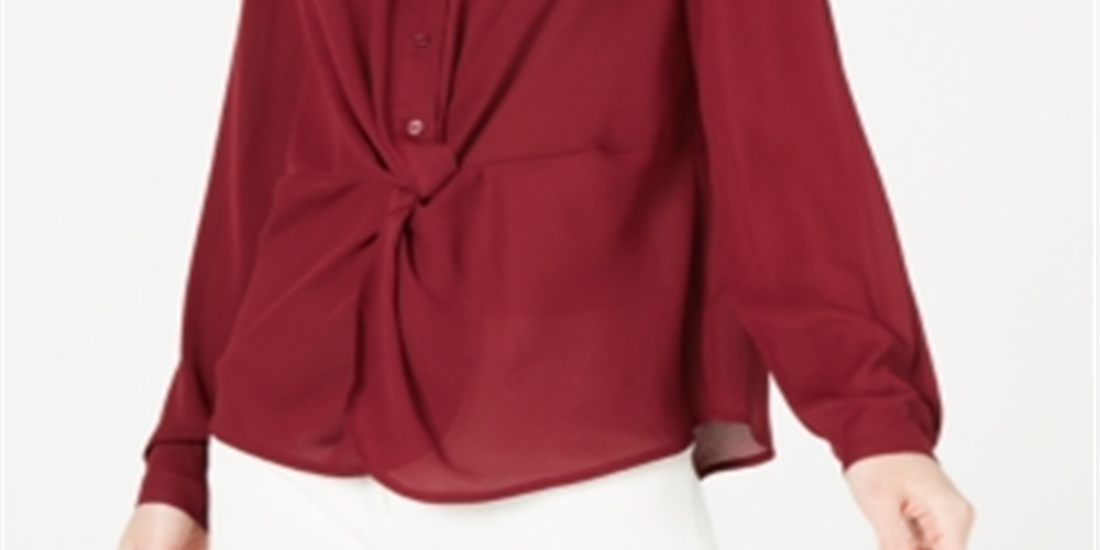 Blusa feminina Alfani com botões frontais e torcidos, tamanho marrom, pequena P