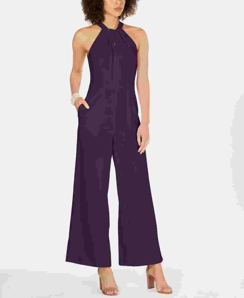 Macacão feminino Julia Jordan com decote halter e frente torcida, roxo, tamanho 6