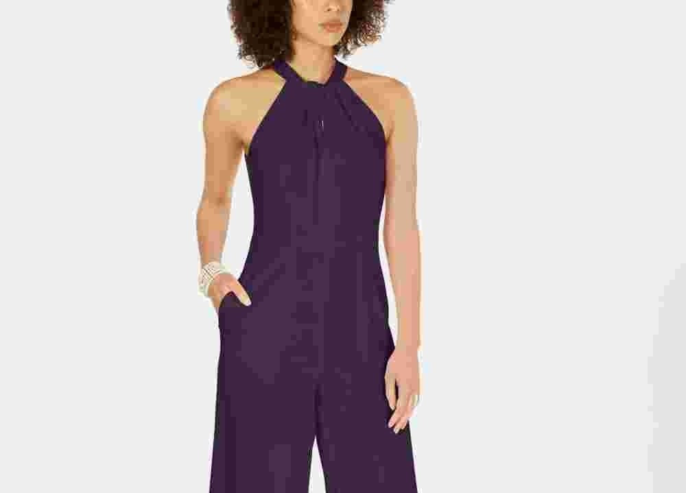 Macacão feminino Julia Jordan com decote halter e frente torcida, roxo, tamanho 6