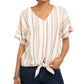 Blusa feminina listrada com amarração frontal e decote em V, rosa, tamanho pequeno, da Style &amp; Co