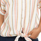 Blusa feminina listrada com amarração frontal e decote em V, rosa, tamanho pequeno, da Style &amp; Co