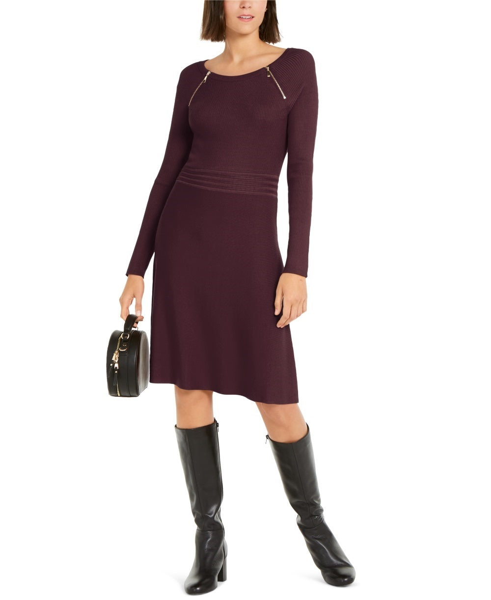 Vestido suéter feminino INC International Concepts com detalhe de zíper e ajuste evasê, vermelho, tamanho extragrande