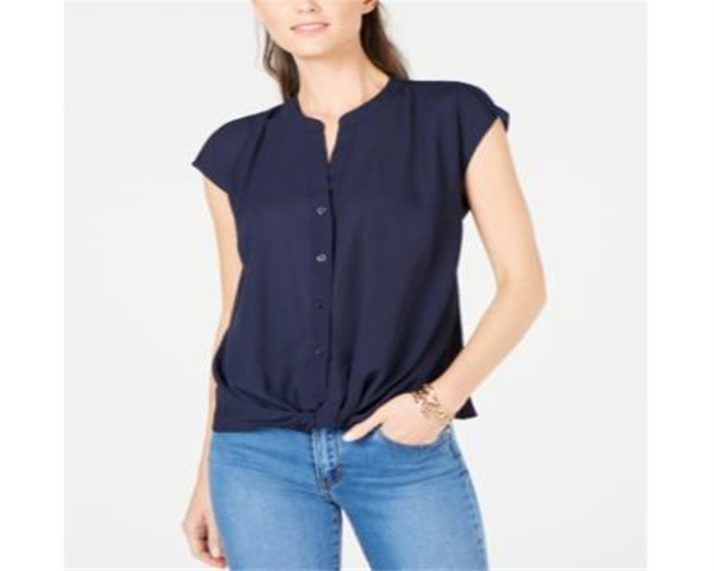 Top feminino com frente torcida INC International Concepts, azul marinho, tamanho pequeno P/M