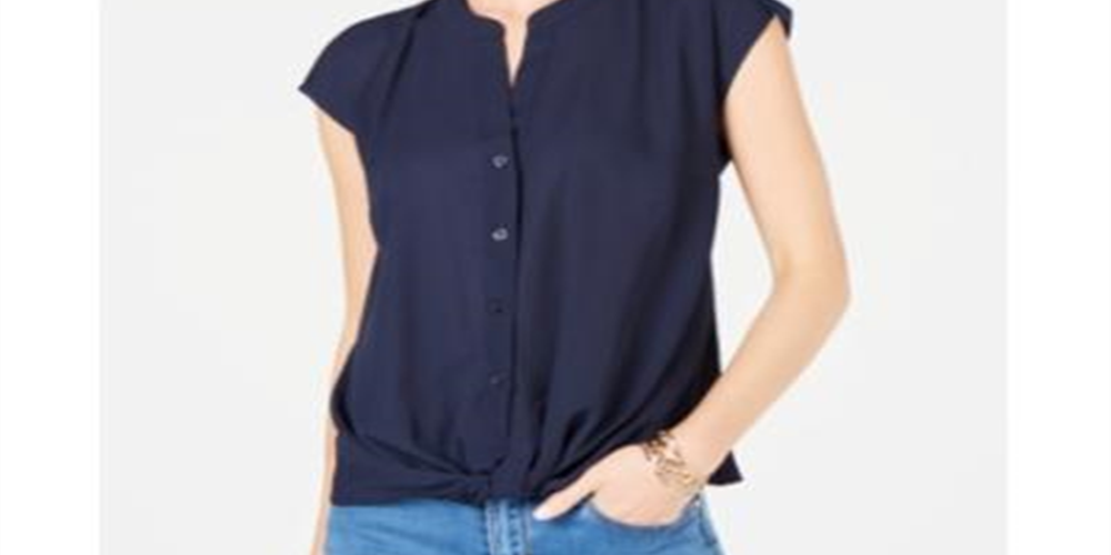 Top feminino com frente torcida INC International Concepts, azul marinho, tamanho pequeno P/M