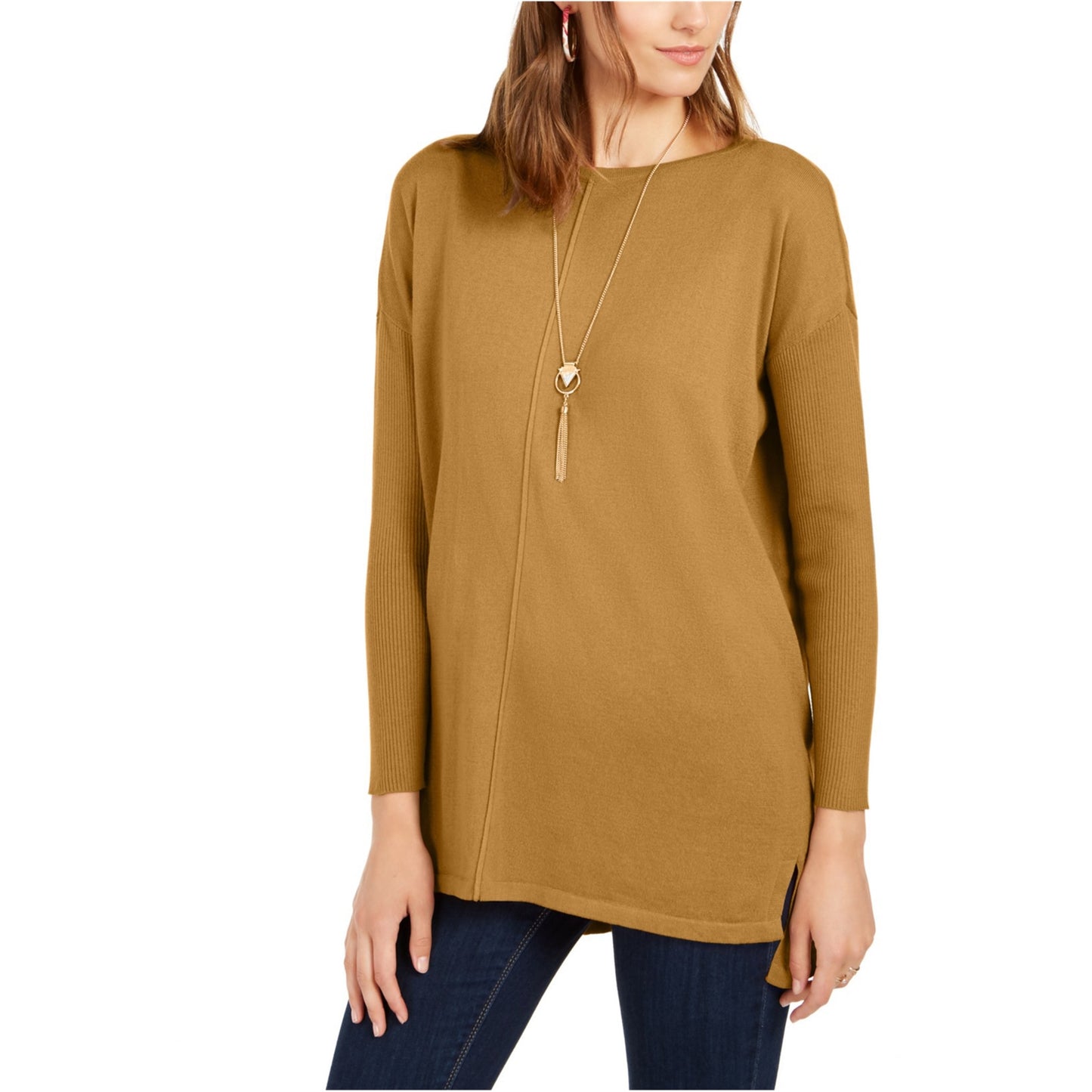 Suéter túnica feminino com costura frontal estilo &amp; co, amarelo, tamanho pequeno M