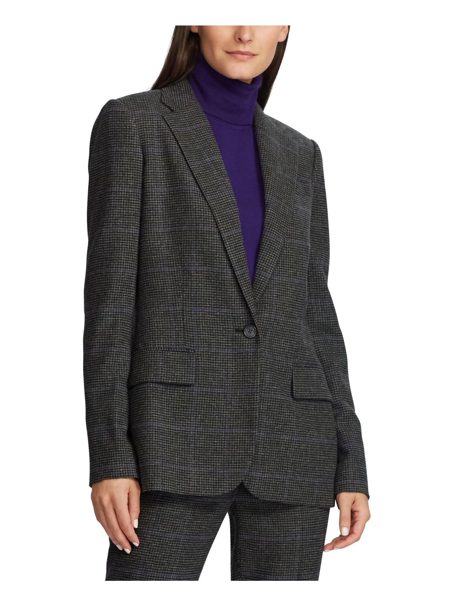 Blazer xadrez feminino Ralph Lauren para usar no trabalho, casaco cinza, tamanho 14