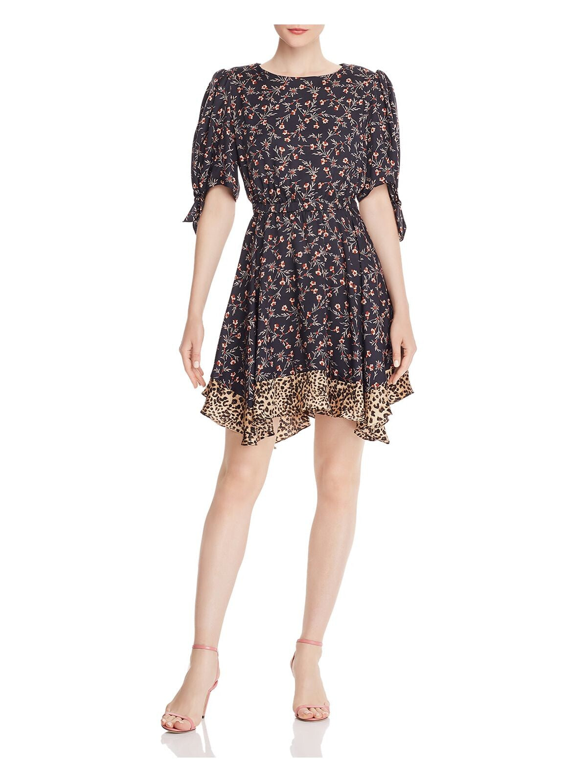 Vestido feminino Rebecca Taylor com manga 3/4 acima do joelho, preto, tamanho X-S
