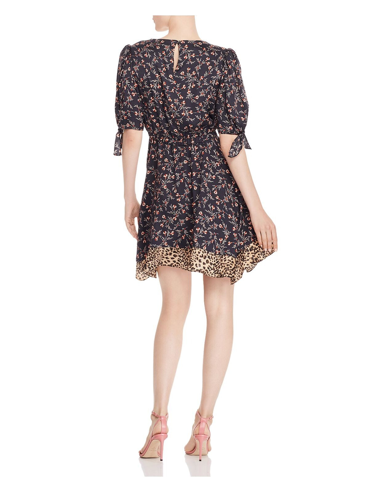 Vestido feminino Rebecca Taylor com manga 3/4 acima do joelho, preto, tamanho X-S