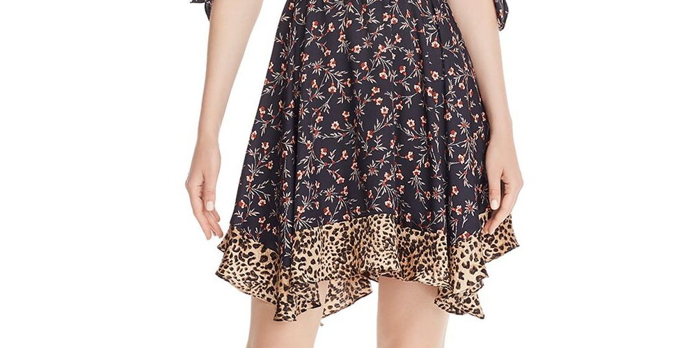 Vestido feminino Rebecca Taylor com manga 3/4 acima do joelho, preto, tamanho X-S