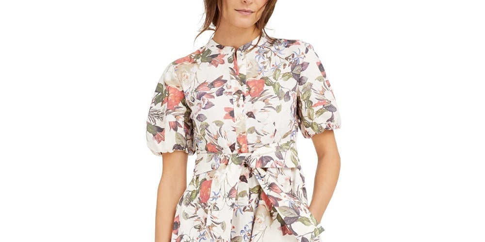 Vestido midi feminino de algodão com estampa floral da INC International Concepts, branco, tamanho extragrande
