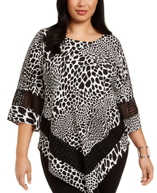 Blusa feminina Alfani Plus Size com acabamento em crochê estampado, branca, tamanho 1X