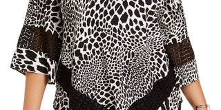 Blusa feminina Alfani Plus Size com acabamento em crochê estampado, branca, tamanho 1X