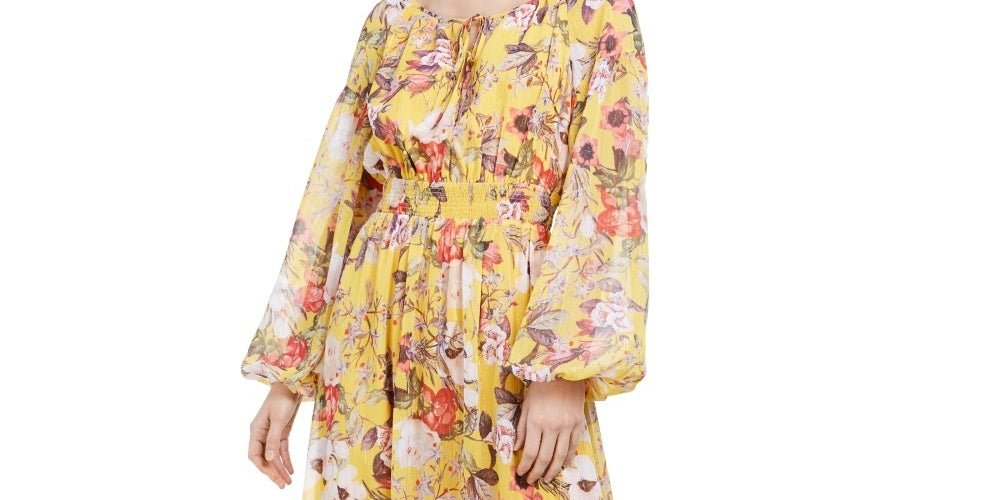 Vestido longo estampado feminino INC International Concepts Peasant, amarelo, tamanho X-S