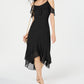 Vestido midi feminino com decote em V e mangas curtas, preto, tamanho 0, da INC International Concepts