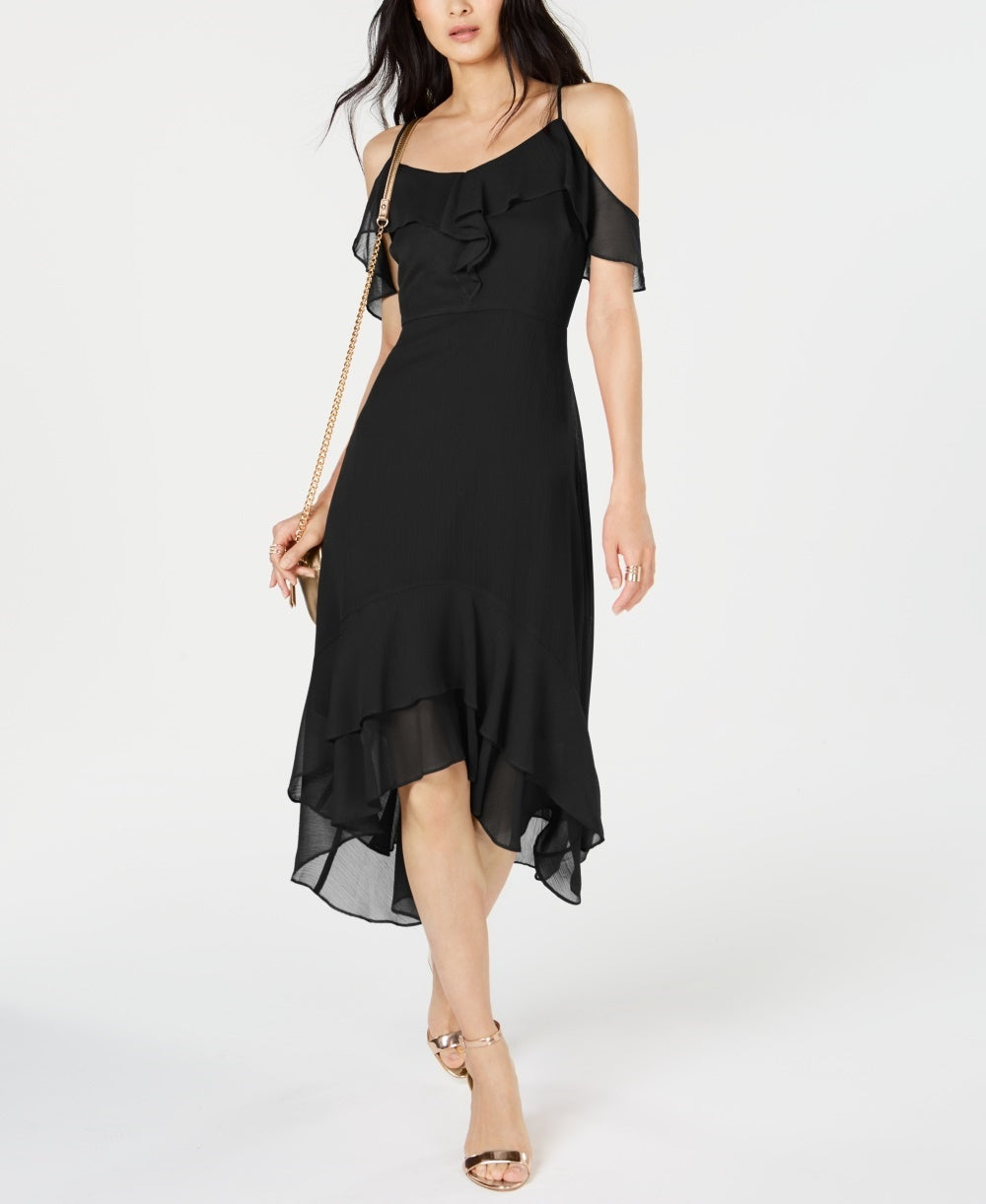 Vestido midi feminino com decote em V e mangas curtas, preto, tamanho 0, da INC International Concepts