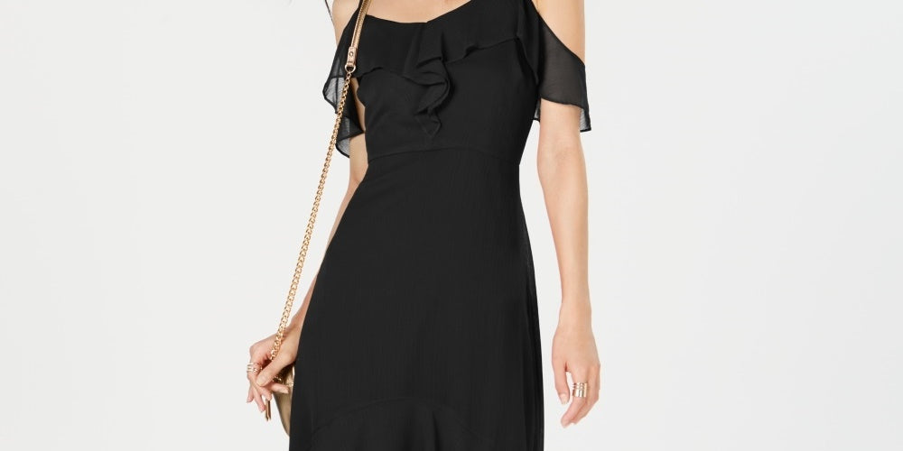 Vestido midi feminino com decote em V e mangas curtas, preto, tamanho 0, da INC International Concepts