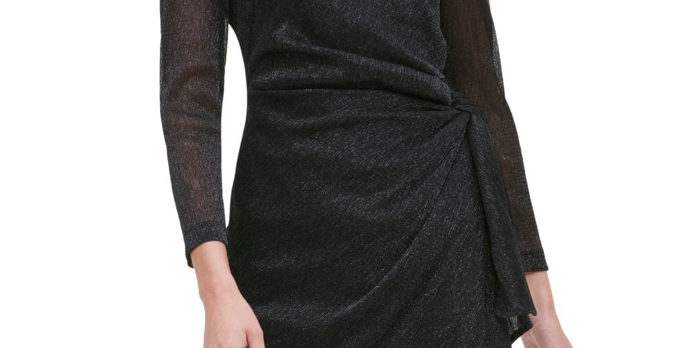 Tommy Hilfiger Saia Metálica Feminina Envoltória Preta Vestido Preto Tamanho 8 Petite