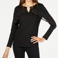 Thalia Sodi Blusa Feminina com Babados e Decote em V, Preta, Tamanho Grande