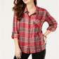 Camisa xadrez feminina com lantejoulas Style &amp; Co, vermelha, tamanho pequeno P