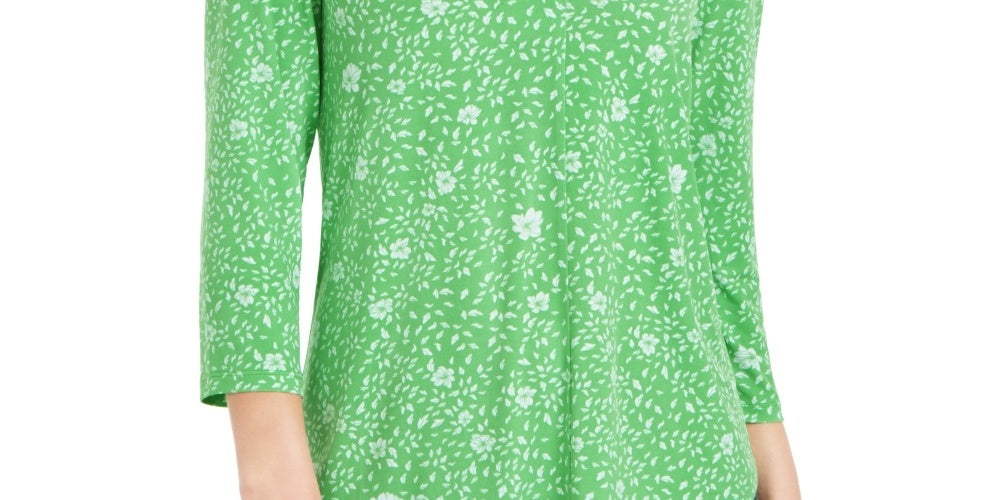 Blusa plissada com estampa floral e decote em V feminina Charter Club, verde, tamanho médio