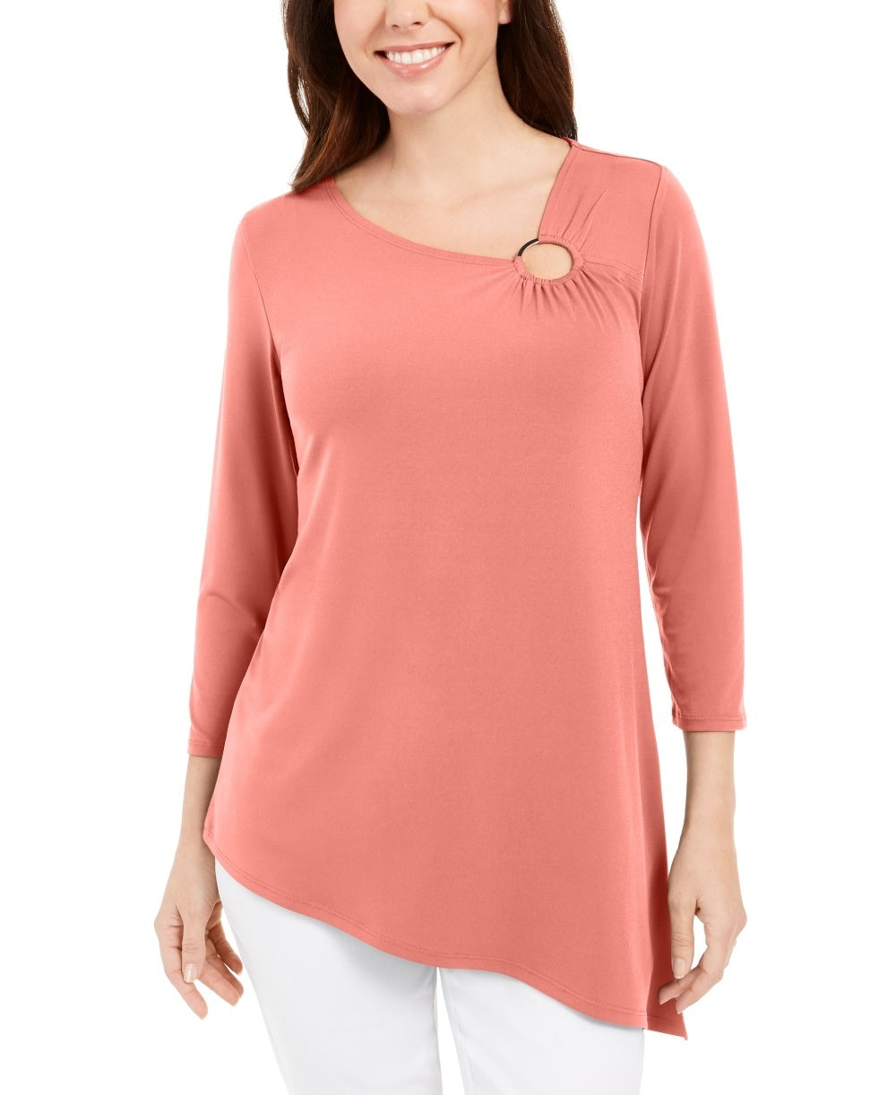 Túnica feminina assimétrica com anel JM Collection, laranja, tamanho médio