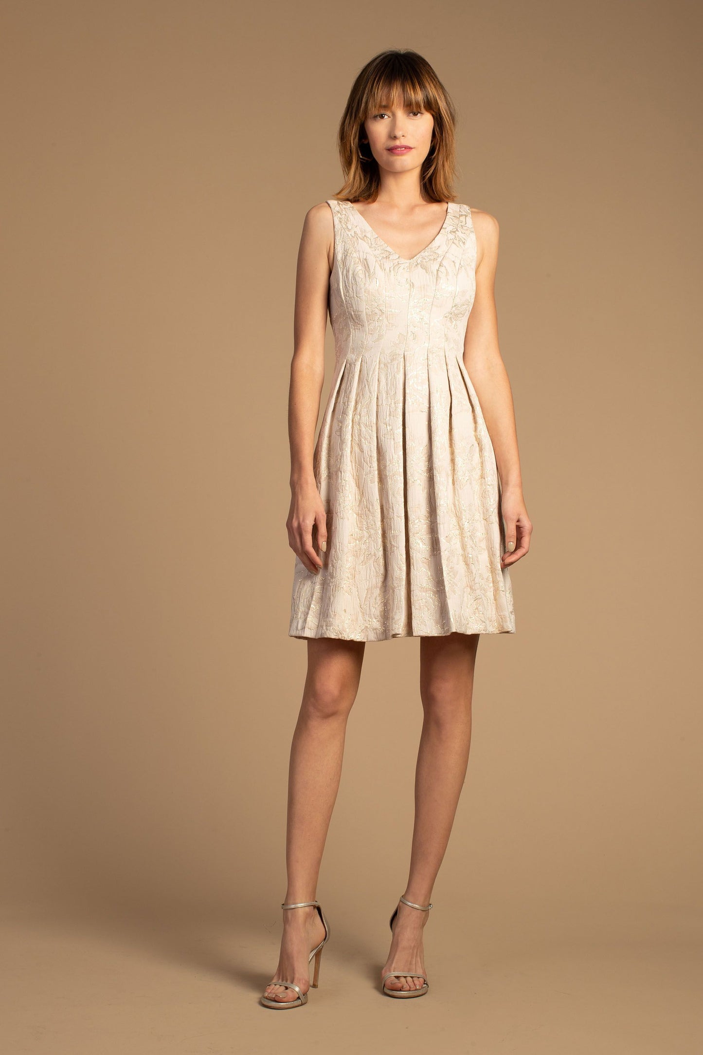 Vestido Trina Turk Valley Floral Metálico Jacquard Feminino Marrom Tamanho 8