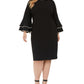 Vestido de festa Calvin Klein feminino com zíper e manga sino, gola redonda, comprimento até o joelho, preto, tamanho 14W