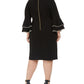 Vestido de festa Calvin Klein feminino com zíper e manga sino, gola redonda, comprimento até o joelho, preto, tamanho 14W