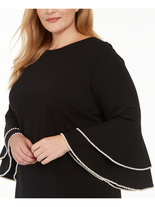 Vestido de festa Calvin Klein feminino com zíper e manga sino, gola redonda, comprimento até o joelho, preto, tamanho 14W