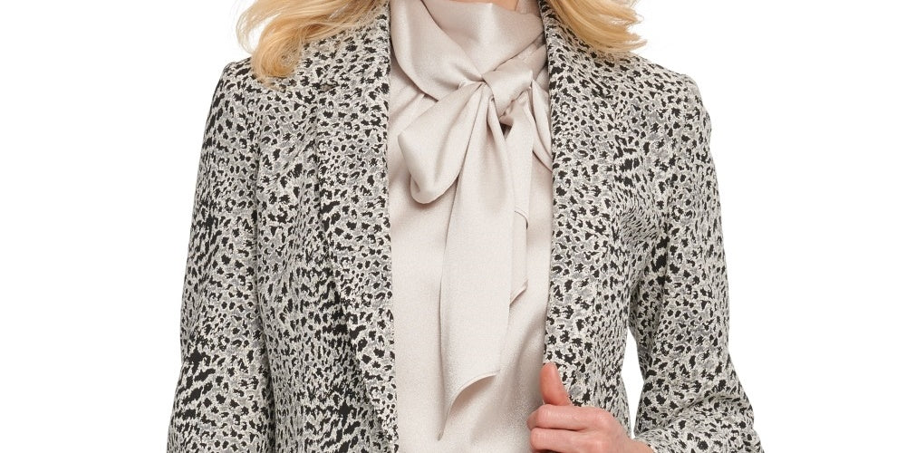 Jaqueta feminina DKNY com estampa animal e botões, branca, tamanho 6