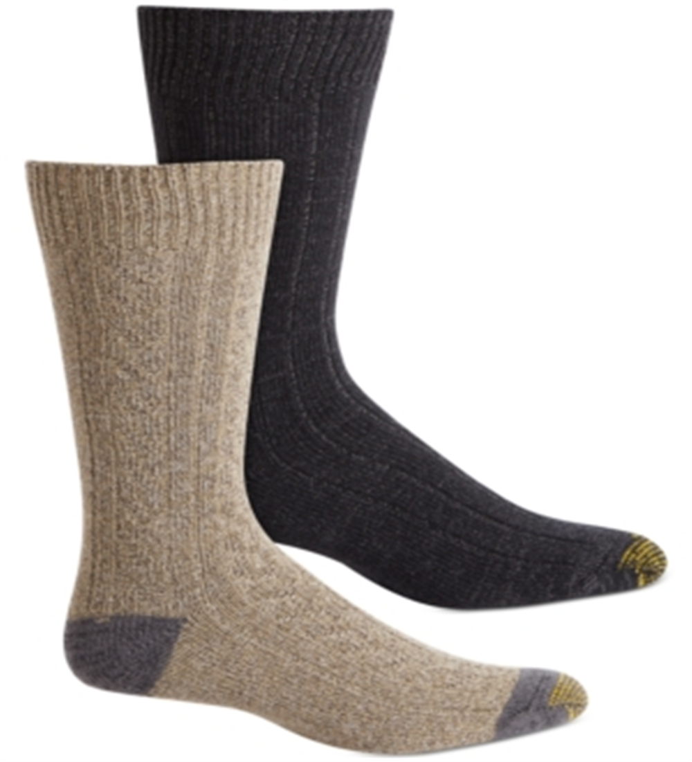 Meias GOLDTOE Masculinas Lodge Collection, pacote com 2, recicladas, com cabo triplo, azul/cinza, tamanho 10-13