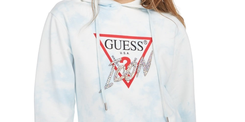 Moletom com capuz e logotipo da Guess feminino, estampado, azul, tamanho pequeno, extrapequeno