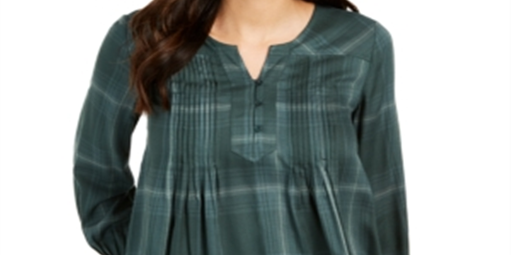 Blusa plissada xadrez feminina Style &amp; Co, verde, tamanho PP