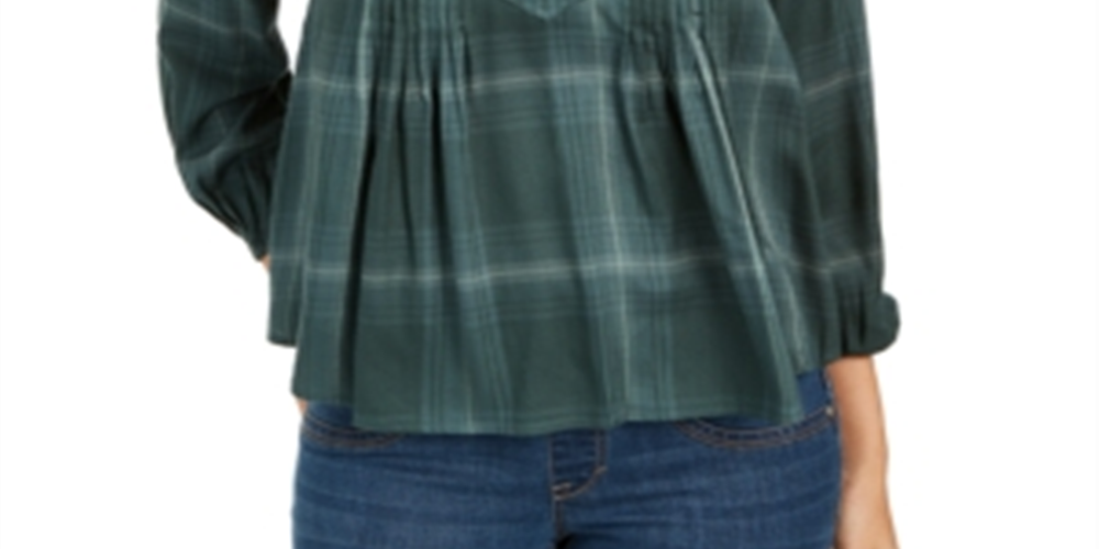 Blusa plissada xadrez feminina Style &amp; Co, verde, tamanho PP
