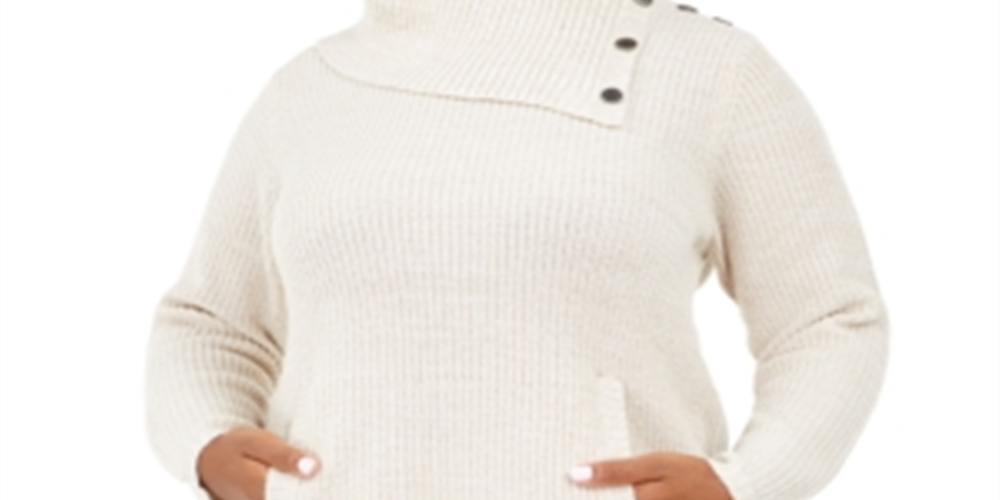 Suéter feminino com acabamento em botões estilo &amp; C, branco/preto, tamanho 0X