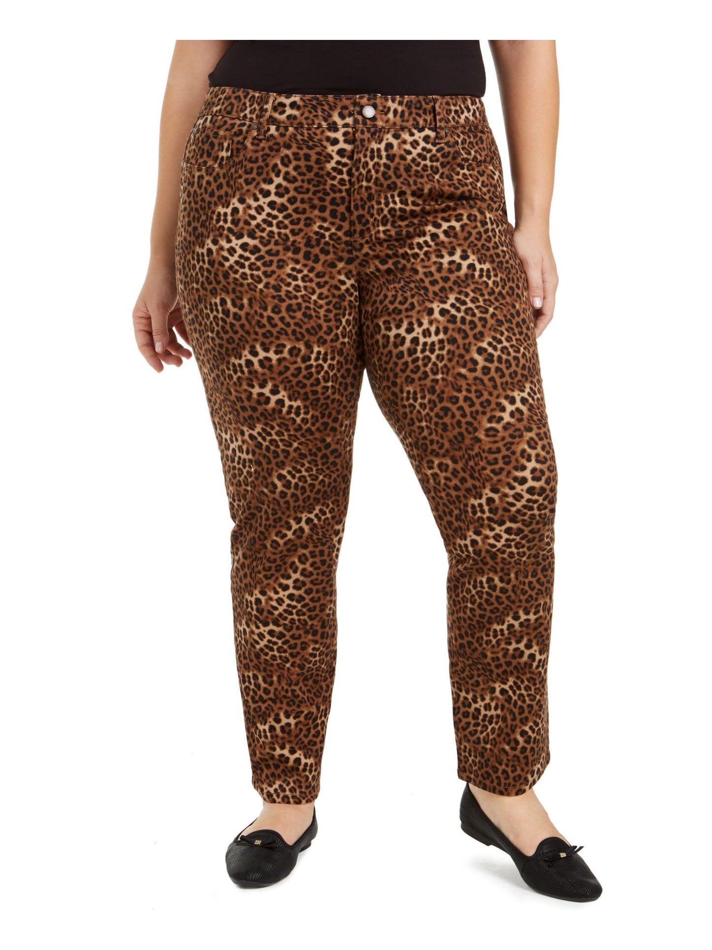 Calça jeans feminina Lexington reta estampada Charter Club, marrom, tamanho 14W