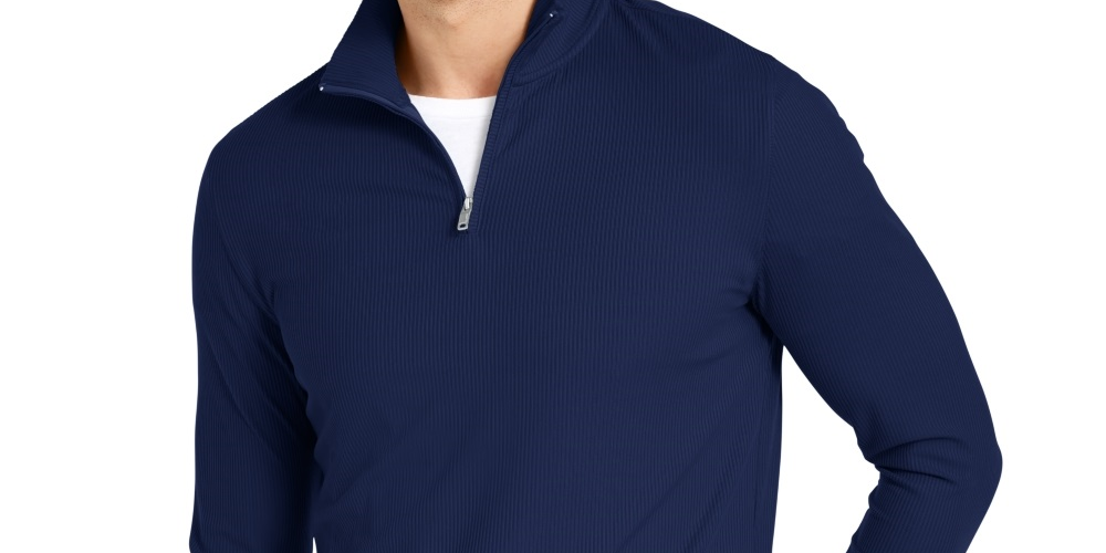 Pulôver Alfani Masculino Leve com Zíper e Canelado, Azul, Tamanho X-G