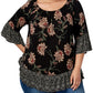 Blusa estampada com babados e acabamento em babados feminina Style &amp; Co, preta, tamanho 0X