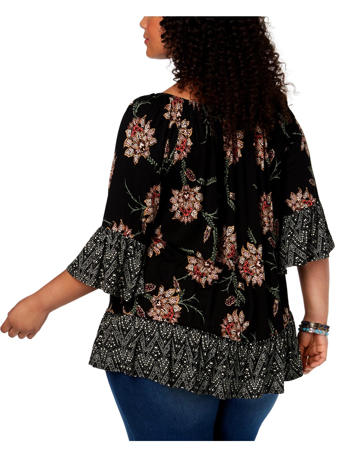 Blusa estampada com babados e acabamento em babados feminina Style &amp; Co, preta, tamanho 0X