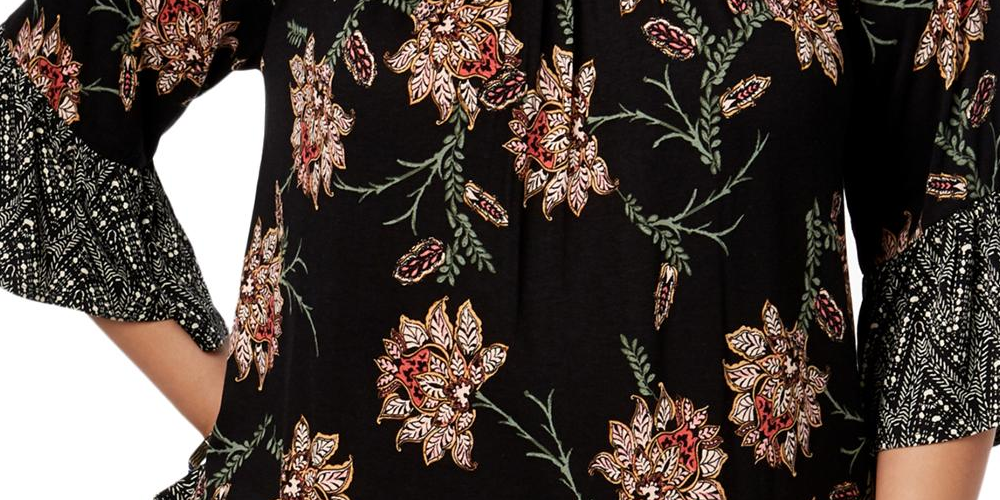 Blusa estampada com babados e acabamento em babados feminina Style &amp; Co, preta, tamanho 0X