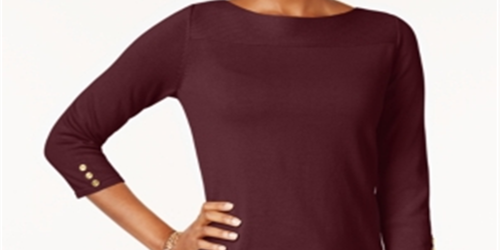 Karen Scott Suéter Feminino de Algodão com Acabamento em Botões Marrom Tamanho Pequeno GG